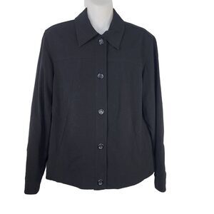 Coldwater Creek Womens Jacket Size Small Pockets Button Up Black Stretch Lined